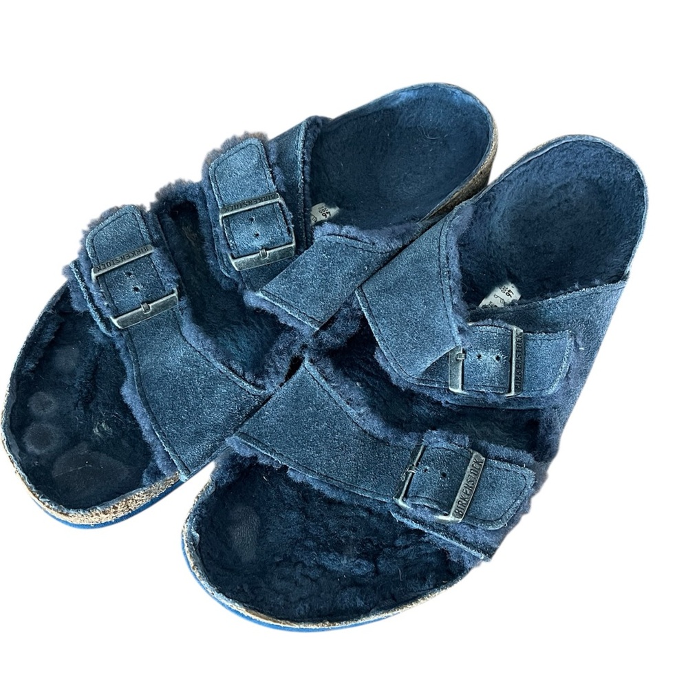 Birkenstock Arizona Shearling Slides in Blue size 46